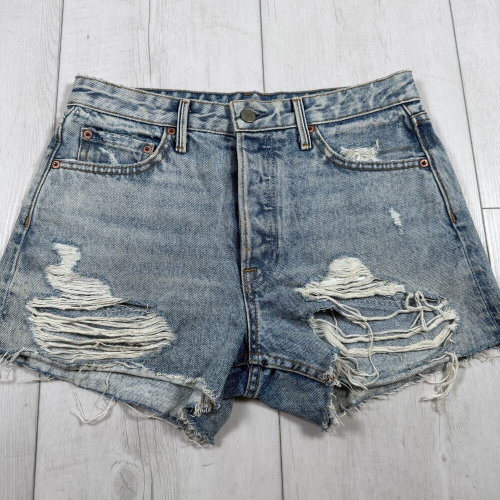 Grlfrnd Helena Womens Light Blue Distressed Denim Shorts Size 26 Organic Cotton